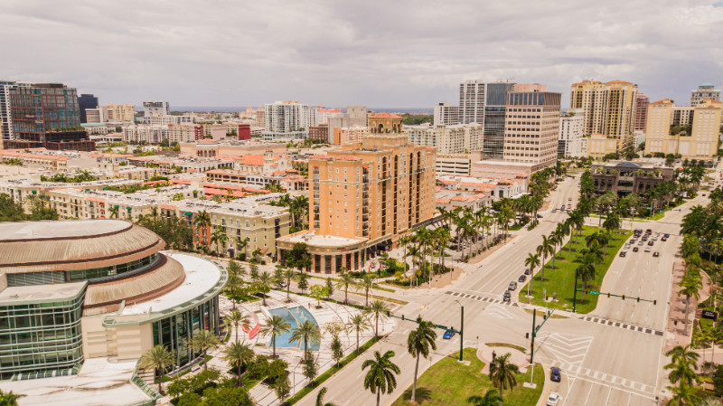 Drone shot of Downtown West Palm Beach, Florida