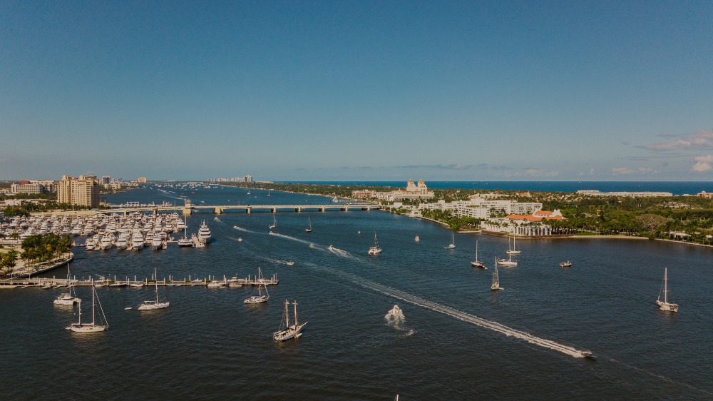 aerial drone view of downtown west palm beach