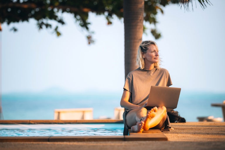 woman working remotely